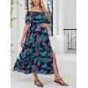 CUPSHE Women’s Maternity Dresses for Photoshoot Ruffle Off Shoulder Short Sleeve Slit Hem Maxi Dress(Blue)
