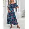 CUPSHE Women’s Maternity Dresses for Photoshoot Ruffle Off Shoulder Short Sleeve Slit Hem Maxi Dress(Blue)
