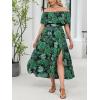 CUPSHE Women’s Maternity Dresses for Photoshoot Ruffle Off Shoulder Short Sleeve Slit Hem Maxi Dress(Green)