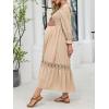 CUPSHE Women’s Maternity Maxi Dresses Square Neck Smocked Baby Shower Long Sleeve Ruffled Fashion Casual Fall Pregnancy Dress(Beige)