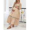 CUPSHE Women’s Maternity Maxi Dresses Square Neck Smocked Baby Shower Long Sleeve Ruffled Fashion Casual Fall Pregnancy Dress(Beige)