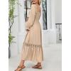 CUPSHE Women’s Maternity Maxi Dresses Square Neck Smocked Baby Shower Long Sleeve Ruffled Fashion Casual Fall Pregnancy Dress(Beige)