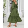 CUPSHE Women’s Maternity Maxi Dresses Square Neck Smocked Baby Shower Long Sleeve Ruffled Fashion Casual Fall Pregnancy Dress(Olive Green)