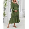 CUPSHE Women’s Maternity Maxi Dresses Square Neck Smocked Baby Shower Long Sleeve Ruffled Fashion Casual Fall Pregnancy Dress(Olive Green)