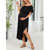 CUPSHE Women’s Maxi Off-Shoulder Maternity Dress Summer Casual Sleeveless Ruffled Trim Photoshoot Dresses(Black)