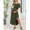 CUPSHE Women’s Maxi Off-Shoulder Maternity Dress Summer Casual Sleeveless Ruffled Trim Photoshoot Dresses(Green)