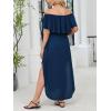 CUPSHE Women’s Maxi Off-Shoulder Maternity Dress Summer Casual Sleeveless Ruffled Trim Photoshoot Dresses(Navy Blue)