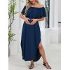 CUPSHE Women’s Maxi Off-Shoulder Maternity Dress Summer Casual Sleeveless Ruffled Trim Photoshoot Dresses(Navy Blue)