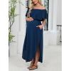 CUPSHE Women’s Maxi Off-Shoulder Maternity Dress Summer Casual Sleeveless Ruffled Trim Photoshoot Dresses(Navy Blue)