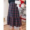 CUPSHE Womens Maxi Skirts Tartan Ruffled Skirt Plaid Holiday Christmas High-Rise Waist Xmas Long Skirt(Blue)
