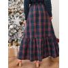 CUPSHE Womens Maxi Skirts Tartan Ruffled Skirt Plaid Holiday Christmas High-Rise Waist Xmas Long Skirt(Blue)