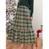 CUPSHE Womens Maxi Skirts Tartan Ruffled Skirt Plaid Holiday Christmas High-Rise Waist Xmas Long Skirt(Green)