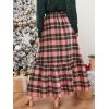 CUPSHE Womens Maxi Skirts Tartan Ruffled Skirt Plaid Holiday Christmas High-Rise Waist Xmas Long Skirt(Pink)