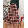 CUPSHE Womens Maxi Skirts Tartan Ruffled Skirt Plaid Holiday Christmas High-Rise Waist Xmas Long Skirt(Pink)