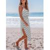 CUPSHE Women’s Midi Dress Scoop Neck Ruffled Sleeveless Slit Drawstring Spaghetti Straps A Line Casual Dress(Black Striped)