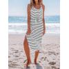 CUPSHE Women’s Midi Dress Scoop Neck Ruffled Sleeveless Slit Drawstring Spaghetti Straps A Line Casual Dress(Black Striped)