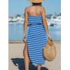 CUPSHE Women’s Midi Dress Scoop Neck Ruffled Sleeveless Slit Drawstring Spaghetti Straps A Line Casual Dress(Blue Striped)