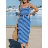 CUPSHE Women’s Midi Dress Scoop Neck Ruffled Sleeveless Slit Drawstring Spaghetti Straps A Line Casual Dress(Blue Striped)