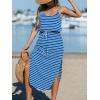 CUPSHE Women’s Midi Dress Scoop Neck Ruffled Sleeveless Slit Drawstring Spaghetti Straps A Line Casual Dress(Blue Striped)