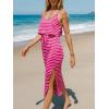 CUPSHE Women’s Midi Dress Scoop Neck Ruffled Sleeveless Slit Drawstring Spaghetti Straps A Line Casual Dress(Pink Striped)