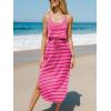 CUPSHE Women’s Midi Dress Scoop Neck Ruffled Sleeveless Slit Drawstring Spaghetti Straps A Line Casual Dress(Pink Striped)