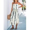 CUPSHE Women’s Midi Dress Scoop Neck Ruffled Sleeveless Slit Drawstring Spaghetti Straps A Line Casual Dress(White Pattern)