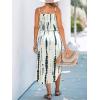 CUPSHE Women’s Midi Dress Scoop Neck Ruffled Sleeveless Slit Drawstring Spaghetti Straps A Line Casual Dress(White Pattern)