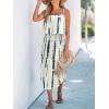 CUPSHE Women’s Midi Dress Scoop Neck Ruffled Sleeveless Slit Drawstring Spaghetti Straps A Line Casual Dress(White Pattern)