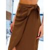 CUPSHE Women’s Midi Skirt High Waist Bow Tie Knee Length Stretch Bodycon Skirts with Slit(Brown)