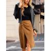 CUPSHE Women’s Midi Skirts Split Ruched Button Pencil Skirts Elastic Waist Wrap Long Skirt(Beige)