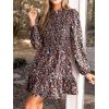 CUPSHE Women’s Mini Dress Mock Neck Smocked Long Bishop Sleeves Tiered Ruffled Hem Woven A Line Short Cocktail Dresses(Black Floral)
