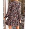 CUPSHE Women’s Mini Dress Mock Neck Smocked Long Bishop Sleeves Tiered Ruffled Hem Woven A Line Short Cocktail Dresses(Black Floral)