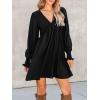 CUPSHE Women’s Mini Dress Smocked V Neck Long Sleeve Empire Waist Casual A Line Dress(Black)