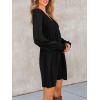 CUPSHE Women’s Mini Dress Smocked V Neck Long Sleeve Empire Waist Casual A Line Dress(Black)