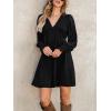 CUPSHE Women’s Mini Dress Smocked V Neck Long Sleeve Empire Waist Casual A Line Dress(Black)