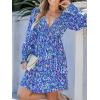 CUPSHE Women’s Mini Dress Smocked V Neck Long Sleeve Empire Waist Casual A Line Dress(Blue Abstract)