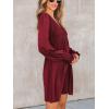 CUPSHE Women’s Mini Dress Smocked V Neck Long Sleeve Empire Waist Casual A Line Dress(Burgundy)