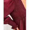 CUPSHE Women’s Mini Dress Smocked V Neck Long Sleeve Empire Waist Casual A Line Dress(Burgundy)