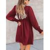 CUPSHE Women’s Mini Dress Smocked V Neck Long Sleeve Empire Waist Casual A Line Dress(Burgundy)