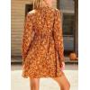 CUPSHE Women’s Mini Dress Smocked V Neck Long Sleeve Empire Waist Casual A Line Dress(Burnt Orange)