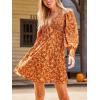 CUPSHE Women’s Mini Dress Smocked V Neck Long Sleeve Empire Waist Casual A Line Dress(Burnt Orange)