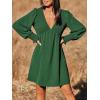 CUPSHE Women’s Mini Dress Smocked V Neck Long Sleeve Empire Waist Casual A Line Dress(Green)