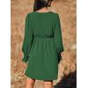 CUPSHE Women’s Mini Dress Smocked V Neck Long Sleeve Empire Waist Casual A Line Dress(Green)