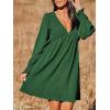 CUPSHE Women’s Mini Dress Smocked V Neck Long Sleeve Empire Waist Casual A Line Dress(Green)