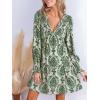 CUPSHE Women’s Mini Dress Smocked V Neck Long Sleeve Empire Waist Casual A Line Dress(Green Paisley)