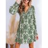 CUPSHE Women’s Mini Dress Smocked V Neck Long Sleeve Empire Waist Casual A Line Dress(Green Paisley)