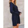CUPSHE Women’s Mini Dress Smocked V Neck Long Sleeve Empire Waist Casual A Line Dress(Navy Blue)