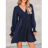 CUPSHE Women’s Mini Dress Smocked V Neck Long Sleeve Empire Waist Casual A Line Dress(Navy Blue)