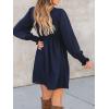 CUPSHE Women’s Mini Dress Smocked V Neck Long Sleeve Empire Waist Casual A Line Dress(Navy Blue)