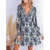 CUPSHE Women’s Mini Dress Smocked V Neck Long Sleeve Empire Waist Casual A Line Dress(Navy Paisley)